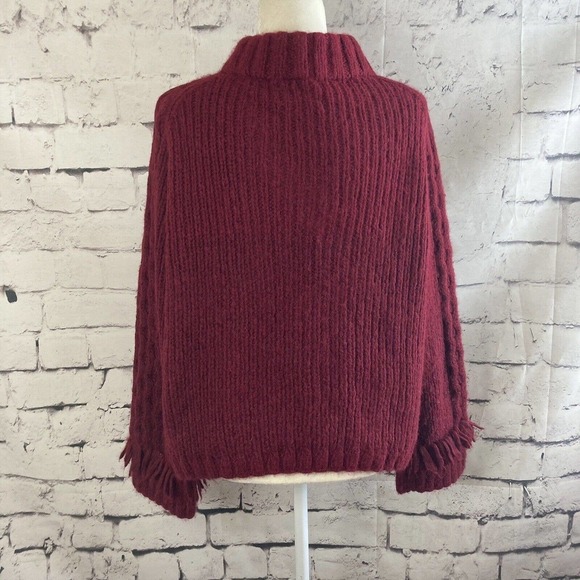 Eleven Six Sweater Womens Large Lorena Fringed Cable Knit Alpaca Blend Burgundy - Picture 3 of 11